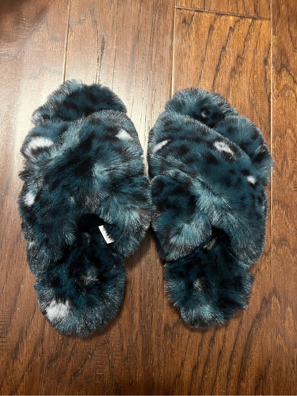 Jenni Women's Crisscross Faux Fur Slide Slippers Funky Leo Med 7-8 Unboxed